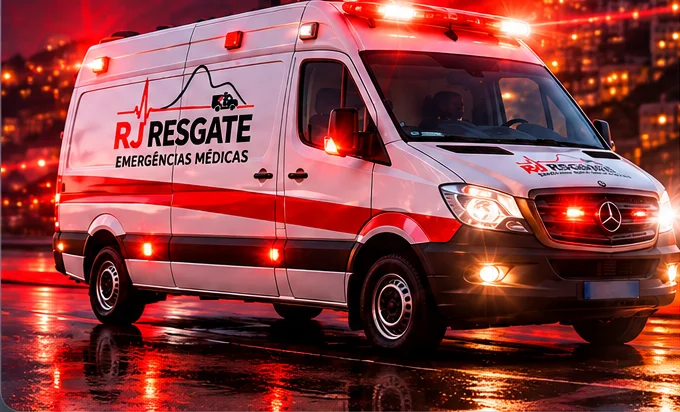 Ambulância RJ Resgate com giroflex ligado